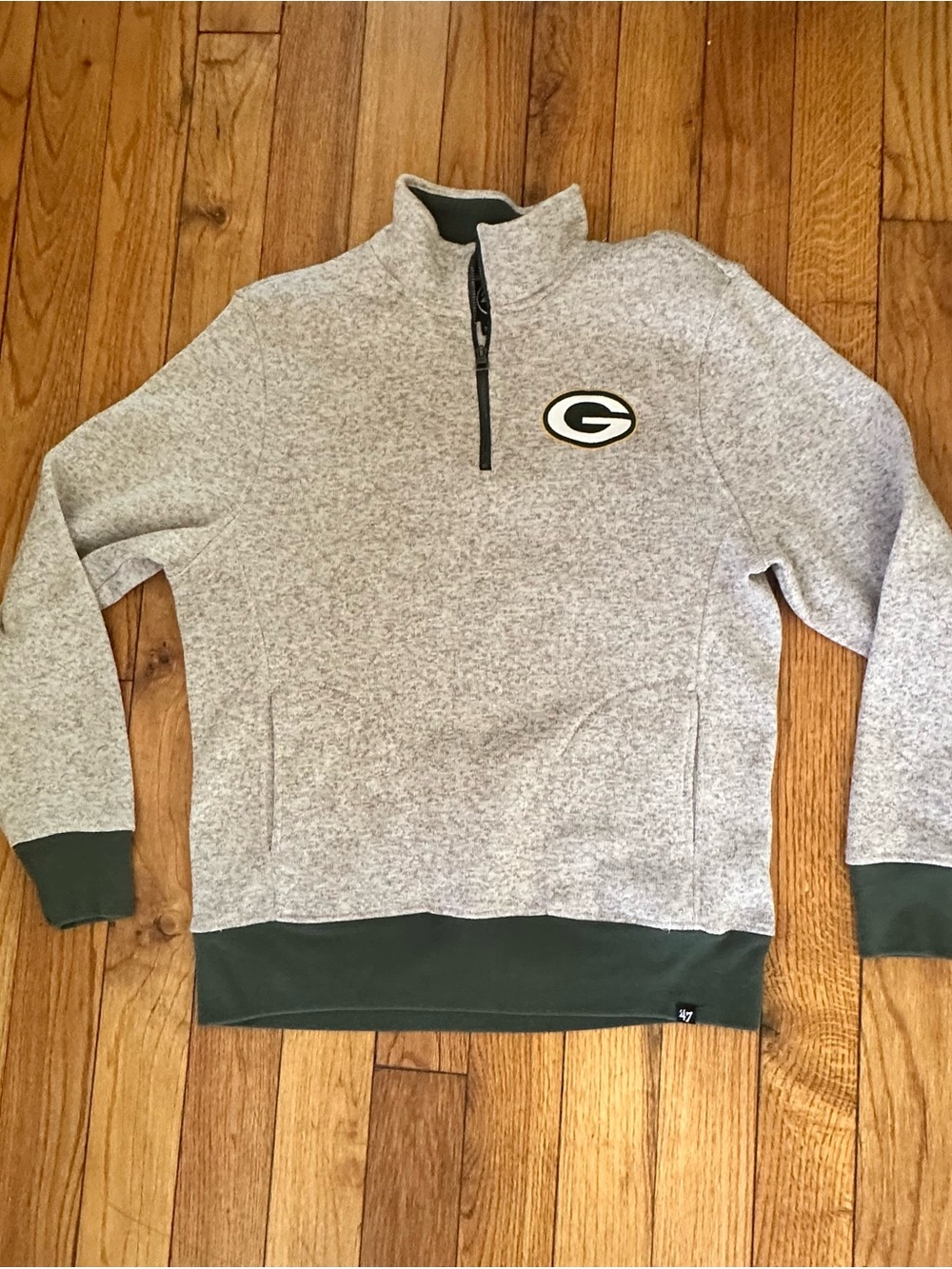 Green Bay Gray Quarter-Zip Pullover Sweater-L